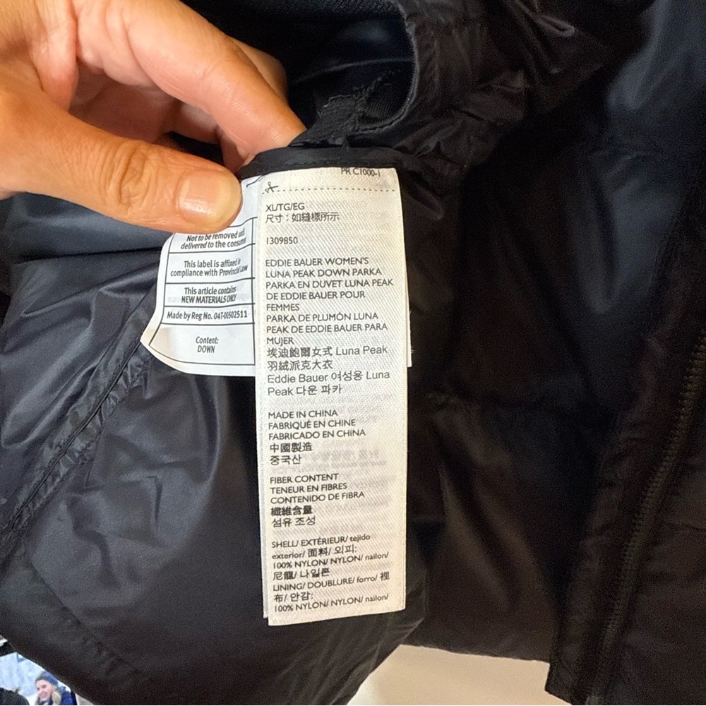 Eddie Bauer Womens Luna Peak Down Parka Jacket in black size XL EB550 Duck Down - Picture 13 of 13